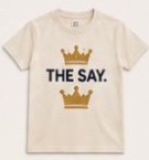 Cream kids tee printed The Say with gold crowns